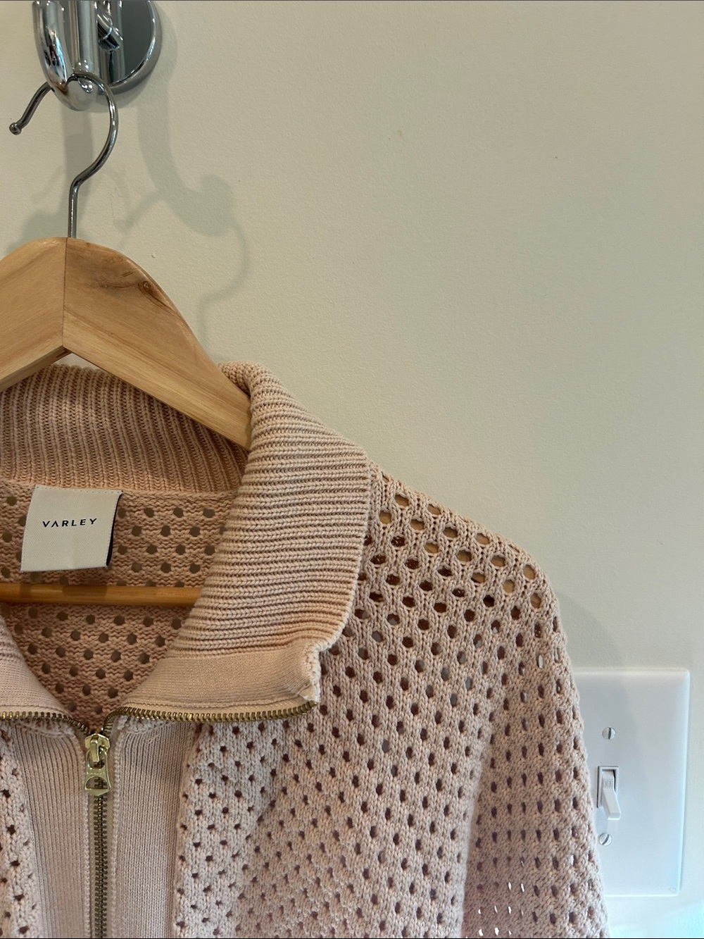 Varley Open-Knit Zip Cardigan in Cream